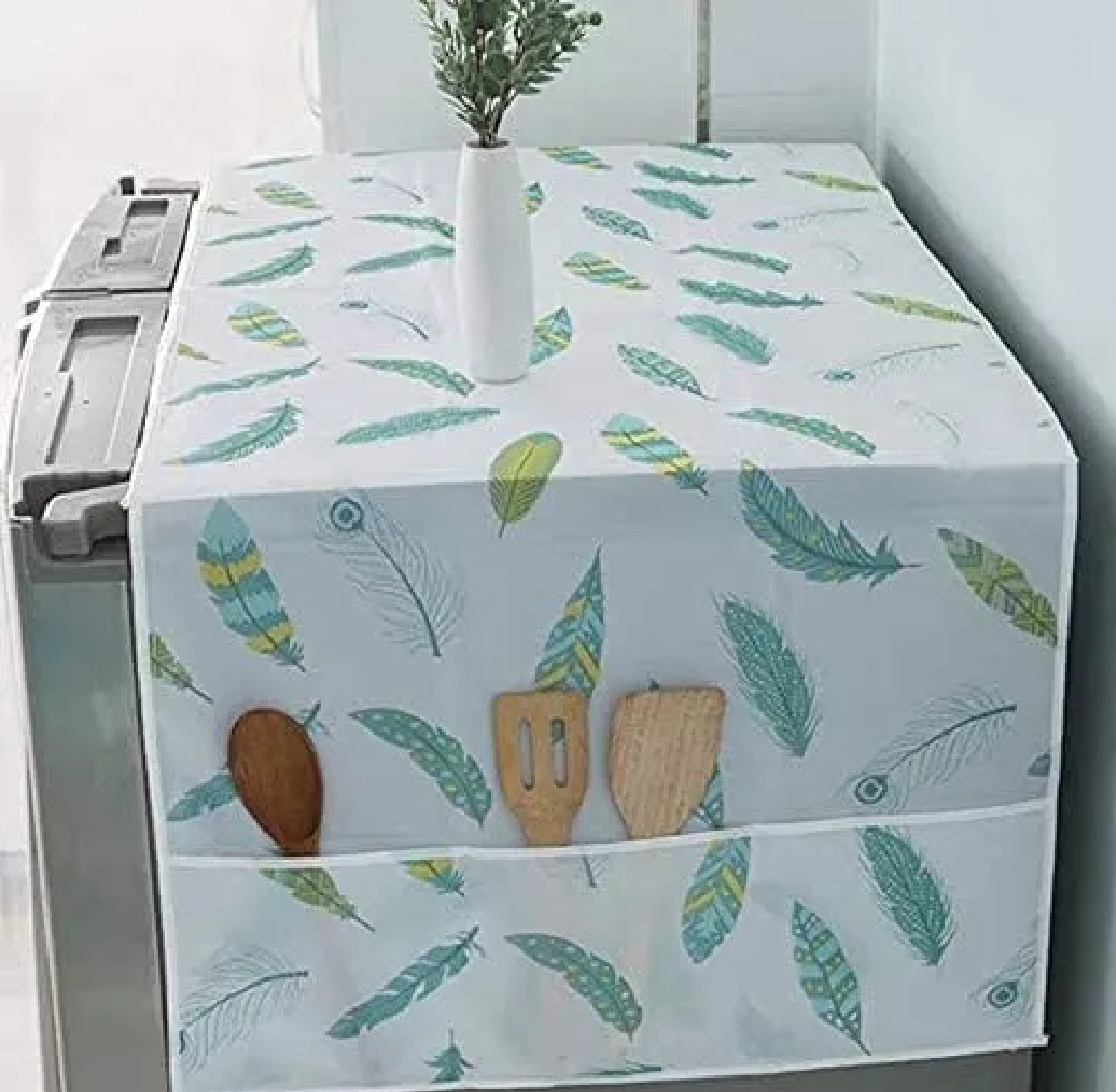 Fridge Dust Cover Waterproof Refrigerator Dustproof Cover with 6 Pocket Household Freezer Top Hanging Bag Fridge Storage Bag Organizer