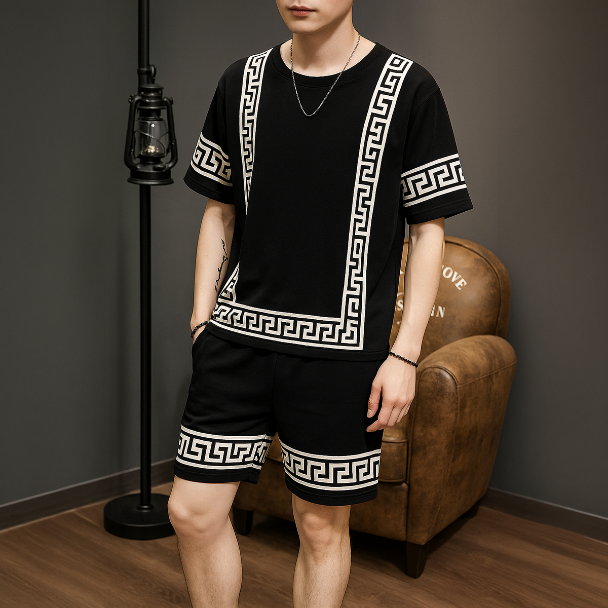 2PC Summer Tracksuit For Men and Boys Full Printed Shorts and trousers Set Cotton Blend Fabric Casual Sport Style Multi Color