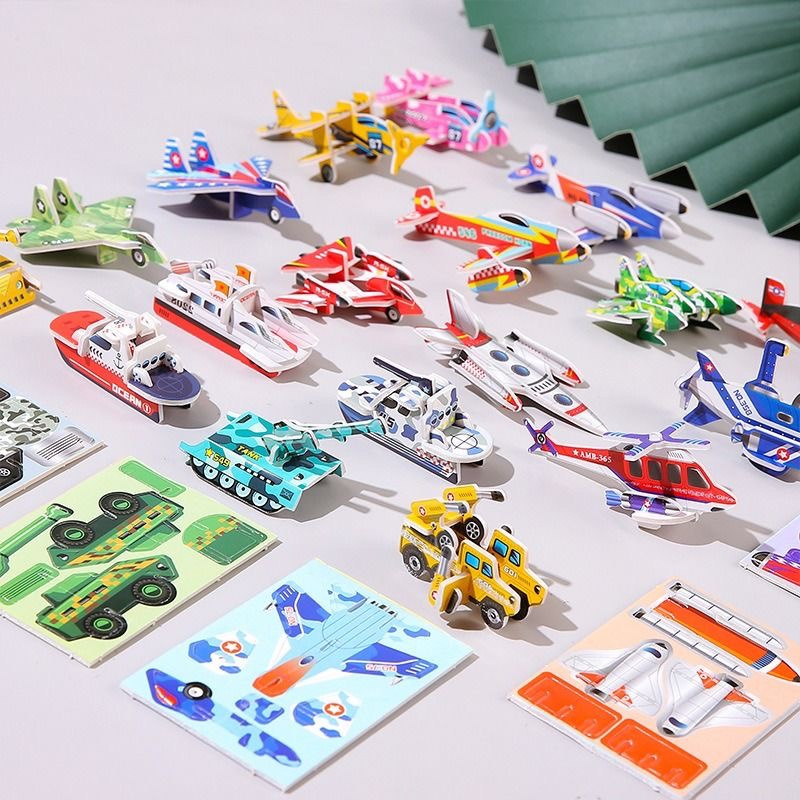 30Pcs 3D Fun Tank Plane Stereoscopic Puzzle Children's Creative DIY Toys Kindergarten Education Handmade Assembly Puzzle Cards