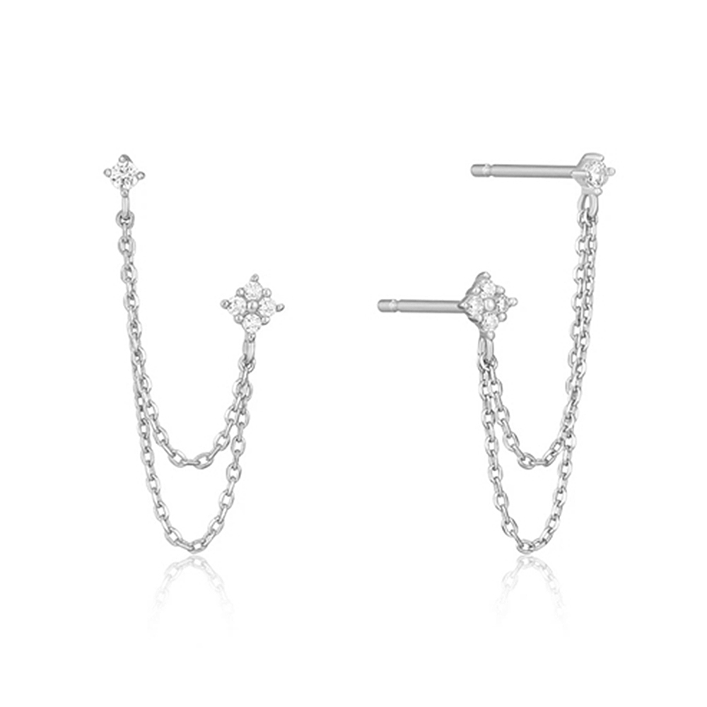 Huitan  Double Ear Studs Tassel Chains Hanging Earrings for Women Ear Piercing 3 Metal Color Luxury CZ Hot Jewelry