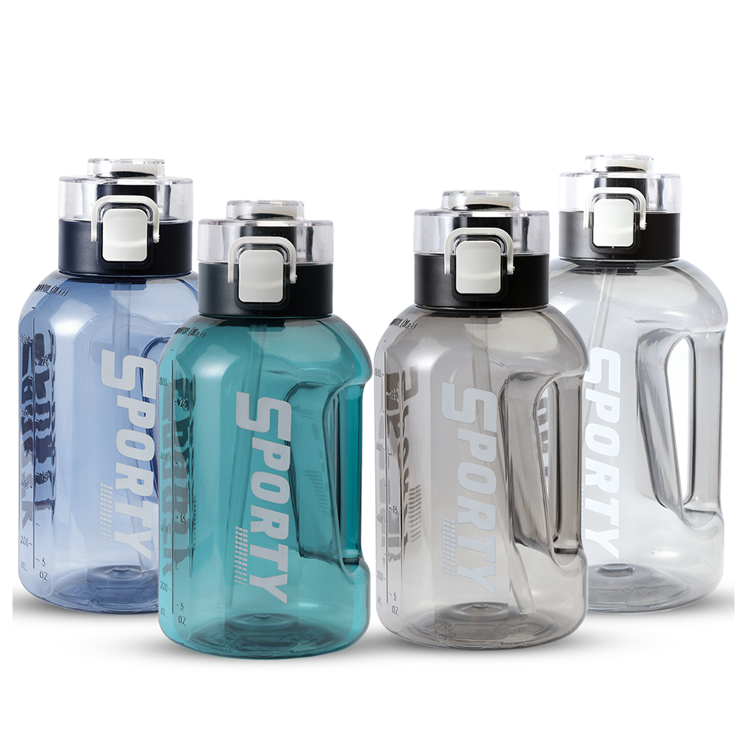 2000ML Sporty Water Bottle with Straw & Handle – Leakproof Large Capacity Motivational Water Bottle for Gym, Travel, Office & Outdoor