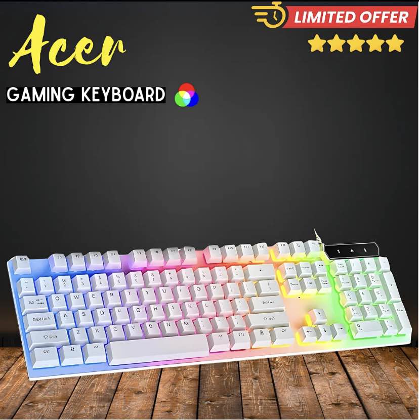 Gaming Keyboard RGB GK100F LED Backlit, Anti-Ghosting, Wired USB, Blue Switches, Durable Keys, PC Laptop Compatible, Ergonomic Design for Esports Typing Setup