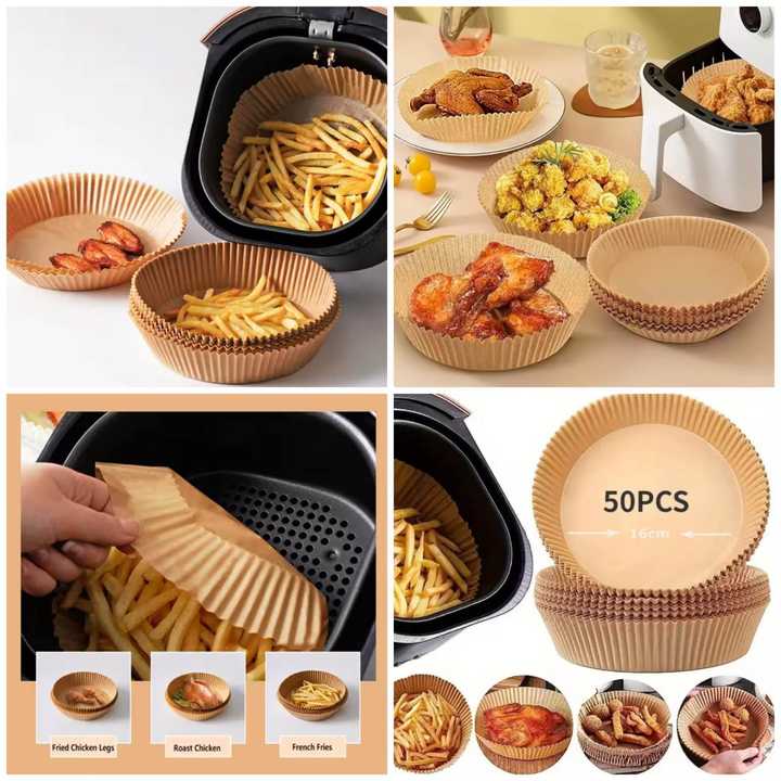 Non Stick Air Fryer Paper Liners | 50 Pcs Disposable Air Fryer Baking Paper | Oil Proof Food Liner for Air Fryer Basket