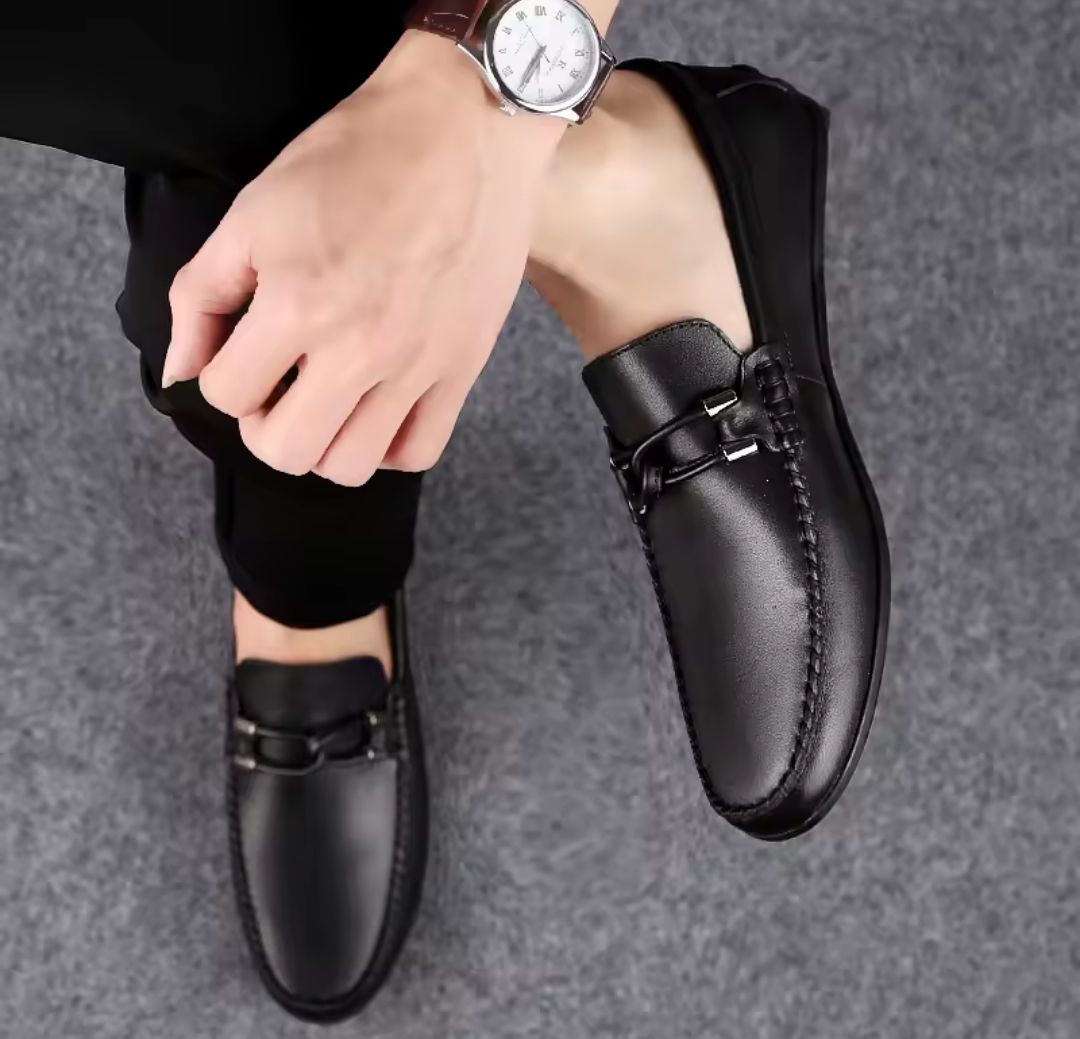 Black Brown Men's Loafer Shoes | Stylish Leather Finish Slip On Shoes | Elegant Party Wedding Office Footwear For Men slip one and Loafer shoes