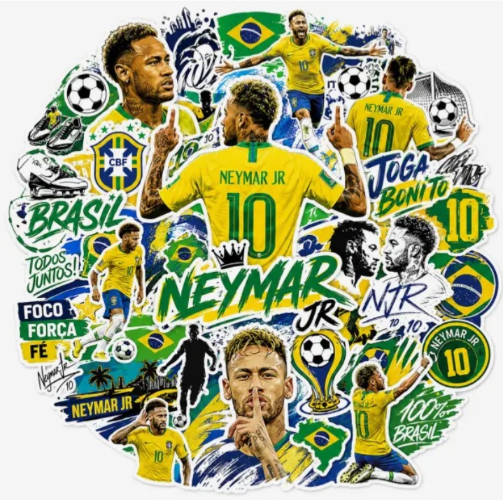 25pcs Neymar Jr Brasil #10 Waterproof
Viny Sticker Pack Joga Bonito Football Decals
for Laptop, Water Bottle, Notebook CBF Brazil
Soccer Fan Collage Art