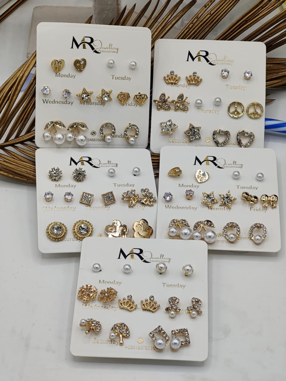 7 Pairs/set Stud Earrings Set with Card Crystal Earrings For Women Fashion Party Jewelry by Gleam&Grace