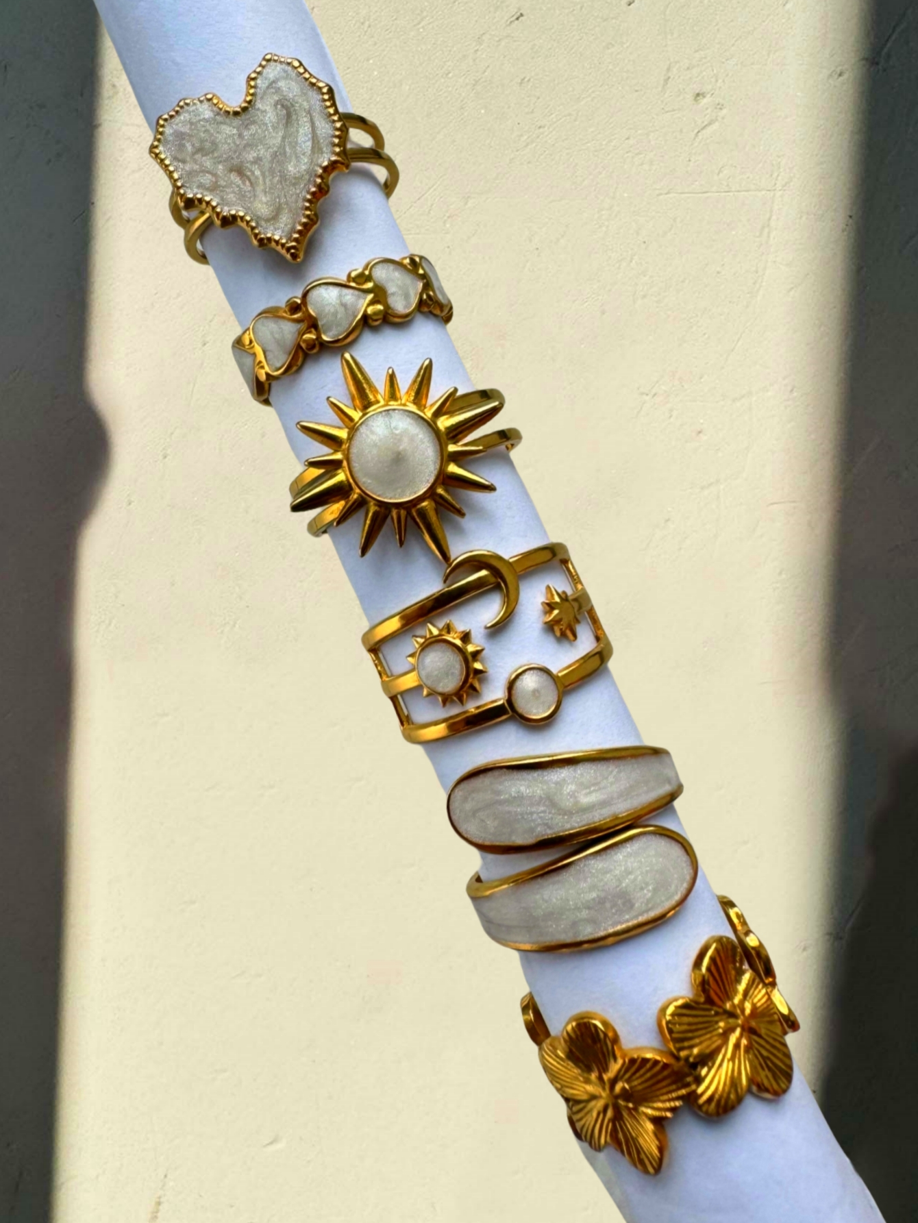 6-Piece Fashionable Heart-Shaped Sun-Moon Sunflower Geometric Irregular Glitter Drip Ring Set Women's Holiday Party Jewelry NEW