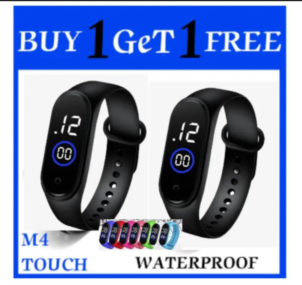Pack of 2 Stylish M3 M4 Touch Black and White LED Smart Sports Digital Bracelet Waterproof Hand Watch Best Band for Boys Kids Children Girls Ladies Women Men as Birthday Gift