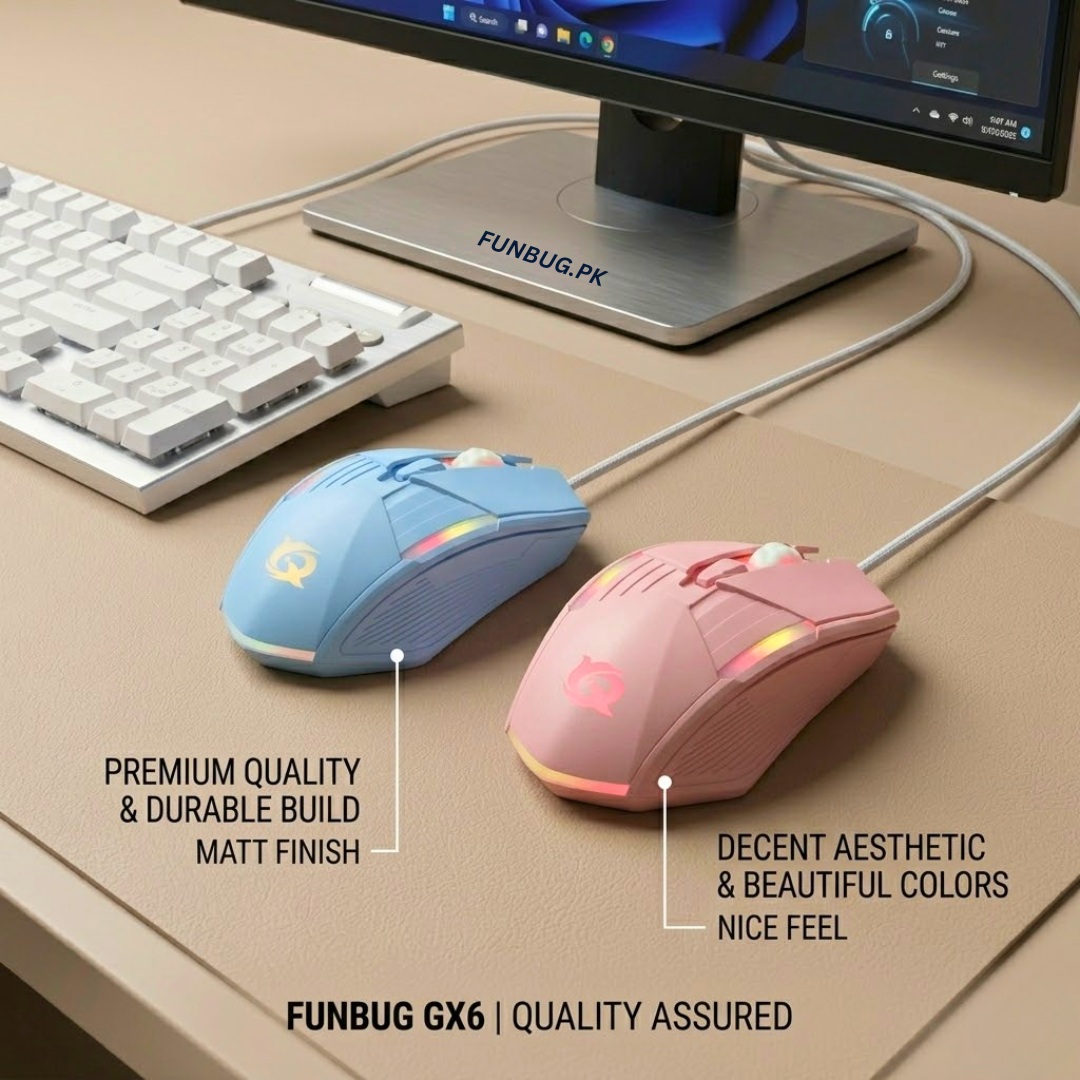 High Performance Ergonomic Gaming Mouse with 6 Programmable Buttons & RGB Breathing Lights | Silent Clicks, Adjustable 3200 DPI, 1.5M Fiber Wire Optical Mice for PC, Laptop, Pubg Mobile with FREE MousePad by FunBug