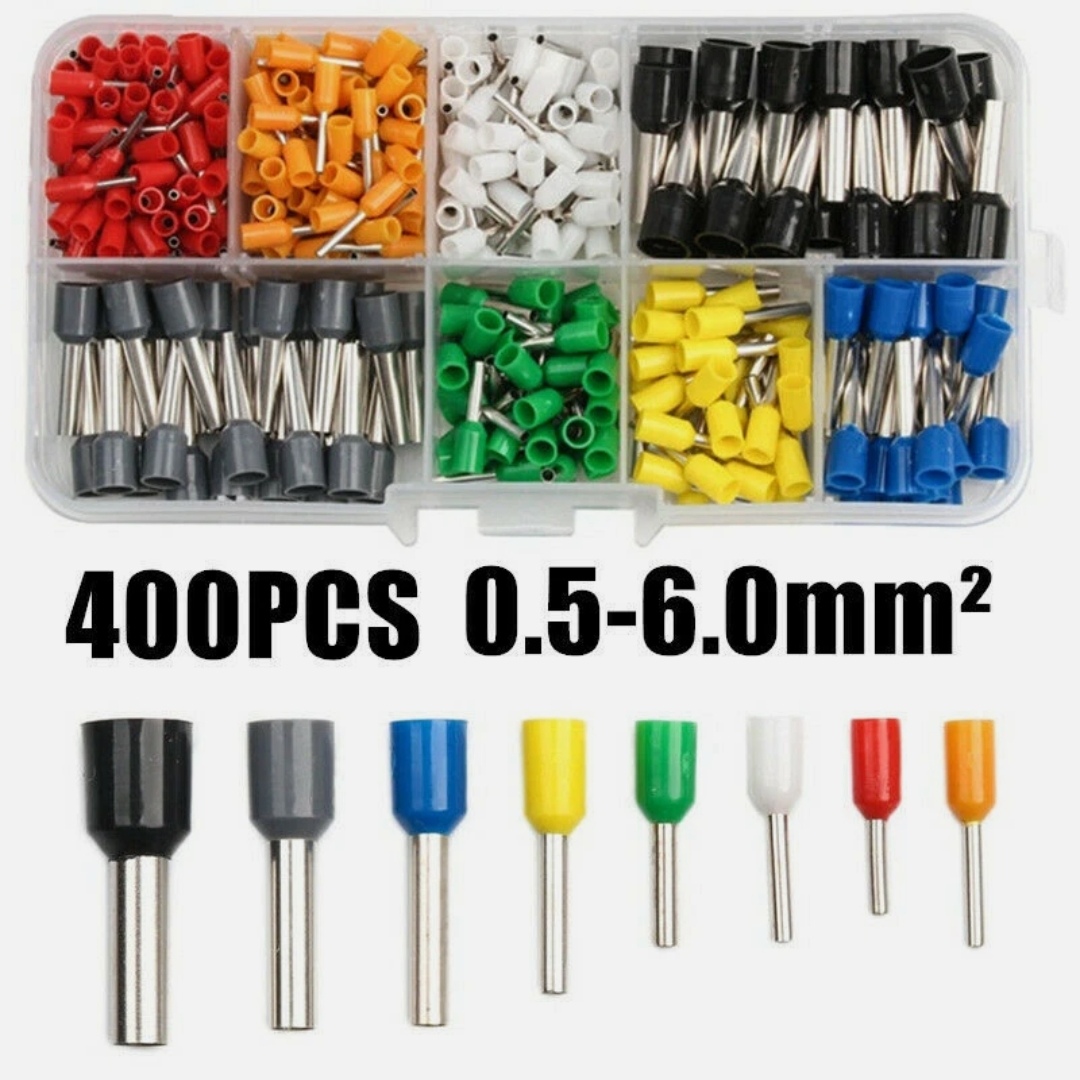 400PCS Cord Pin End Bootlace Ferrule Crimp Terminals Cable Wire Connectors Kit