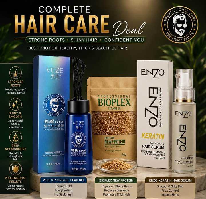 Bioplex Hair Protein Pack + Enzo Hair Serum + Veze Hair Styling Gel | Hair Care Combo | Hair Treatment & Styling Set