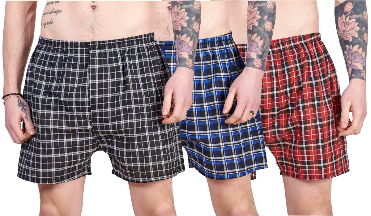 Mens Cotton Checkered Boxers Shorts Woven 3 Pack Soft Breathable Underwear M-2XL