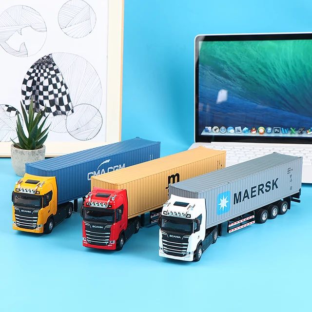 1:50 Diecast Alloy Truck Head Model Toy Container Truck Pull Back With Light Engineering Transport Vehicle