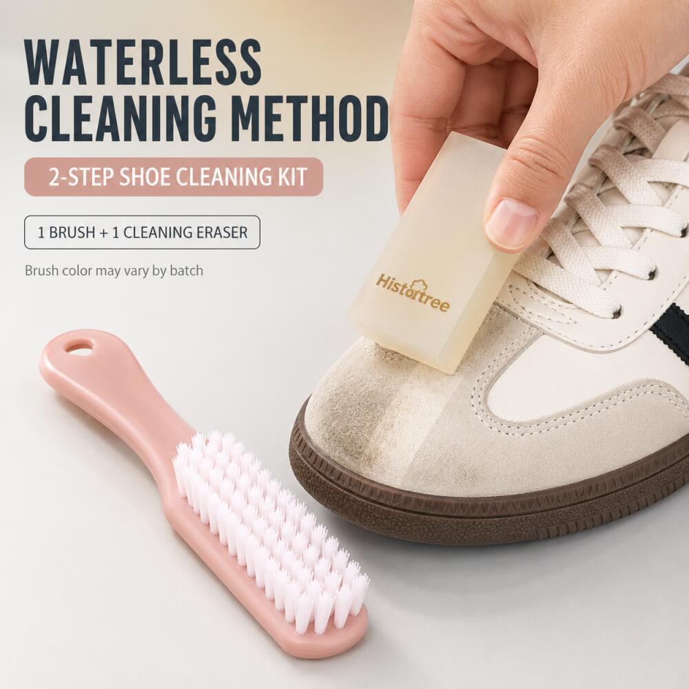 2-piece suede shoe cleaning kit, dry-use shoe cleaning eraser + soft bristle brush, waterless stain remover for nubuck sneakers