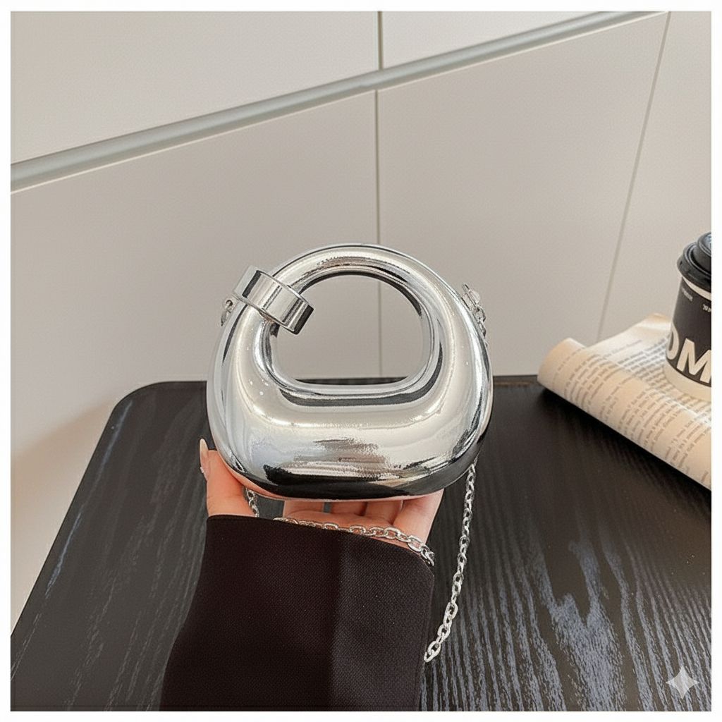 Trendy Acrylic Moon Shaped Base Box Mini Clutch for Girls | Luxury Oval Bow, Heart, Shell, Flower Shape Evening Handbag | Eid Festival, Party, Wedding & Formal Fashion Bag(Perfect Gift For Her)