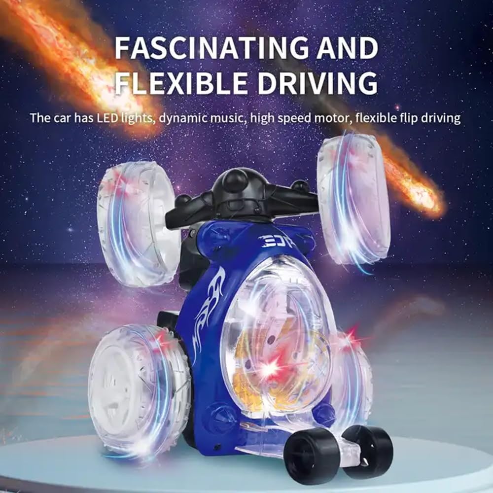 Rechargeable 360 Degree Rotation Stunt King Remote Control Stunning Moves Car Toy for Kids with Colorful Flashing Lights and Dynamic Music - Multicolor (Color As Per Stock)