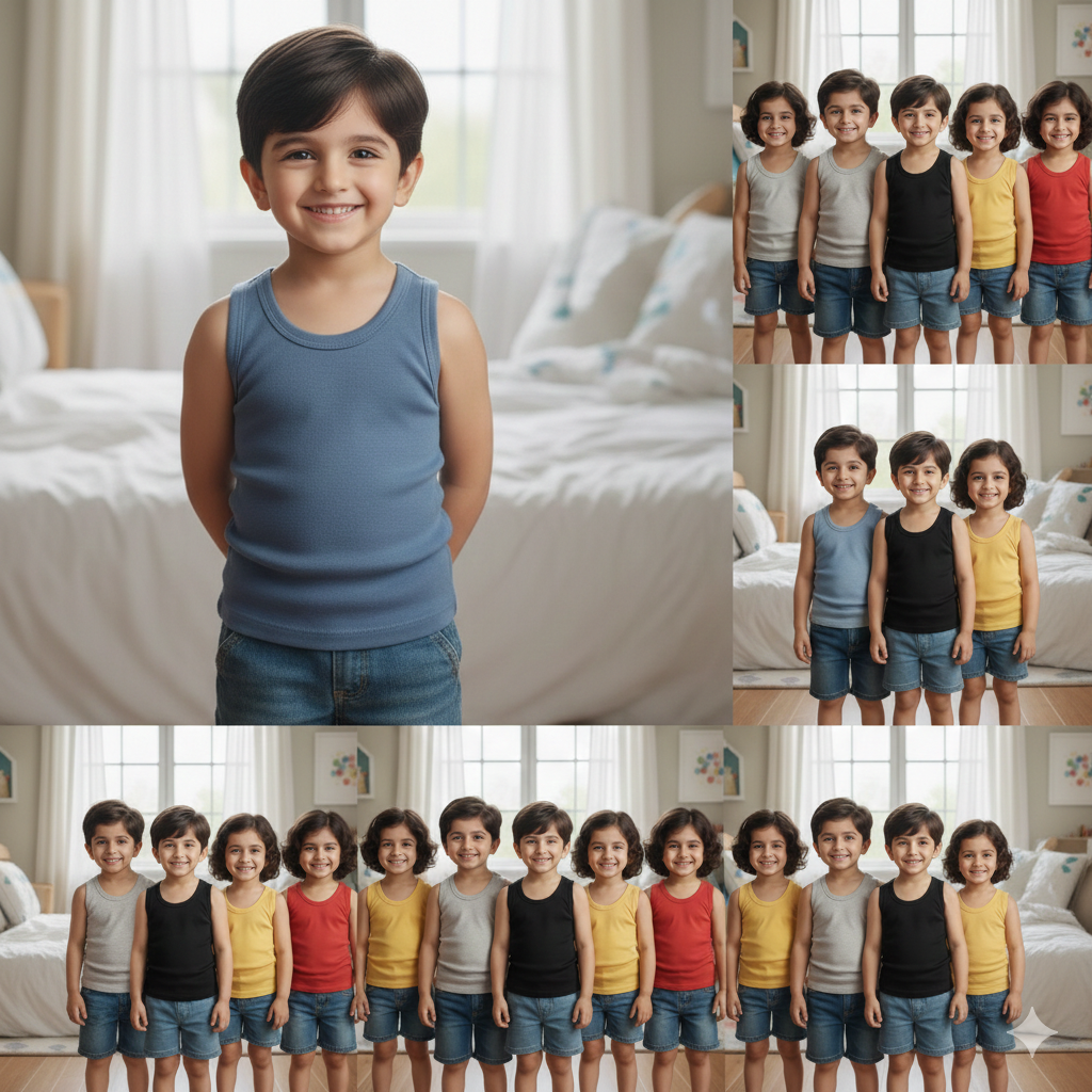 Pack of 5 - Summer Cotton Jersey Sando For Kids, Girls and Boys, Summer Cotton Tees Tank Top for Kids