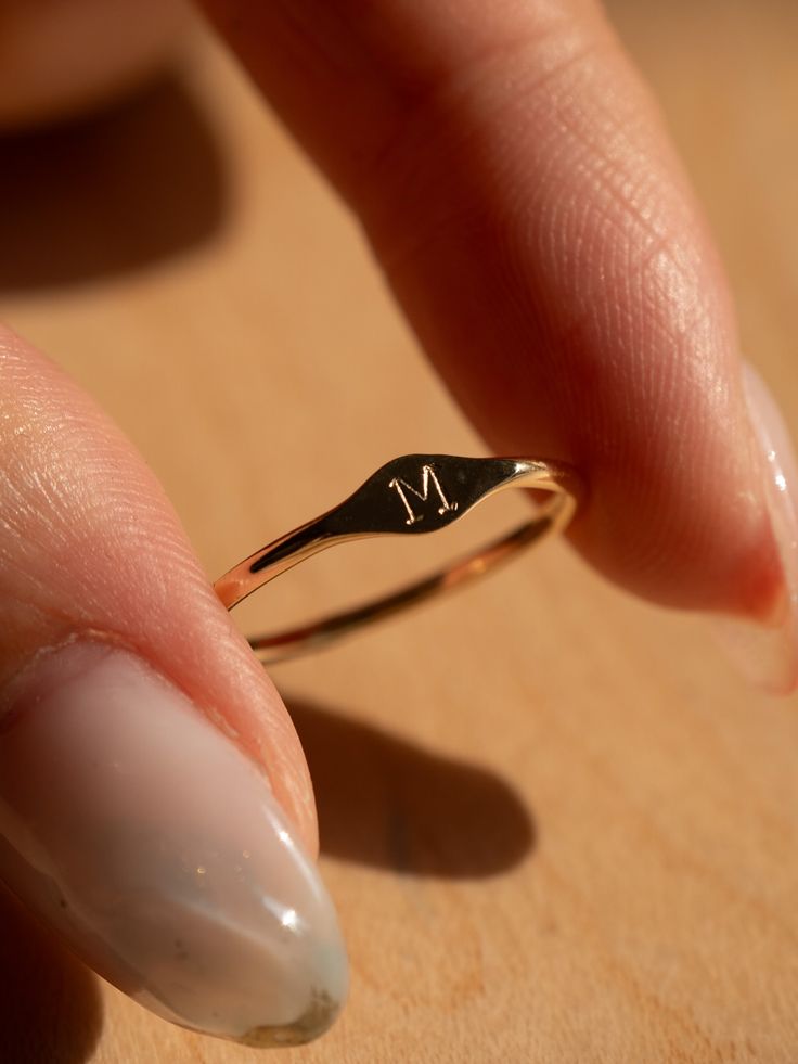Minimalist Letter Name Ring – Custom Laser Engraved Stacking Ring