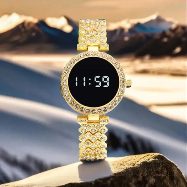 Hot Deal No.1 Full Diamond Touch Screen LED Watch – Steel Chain with Diamonds for Women & Girls