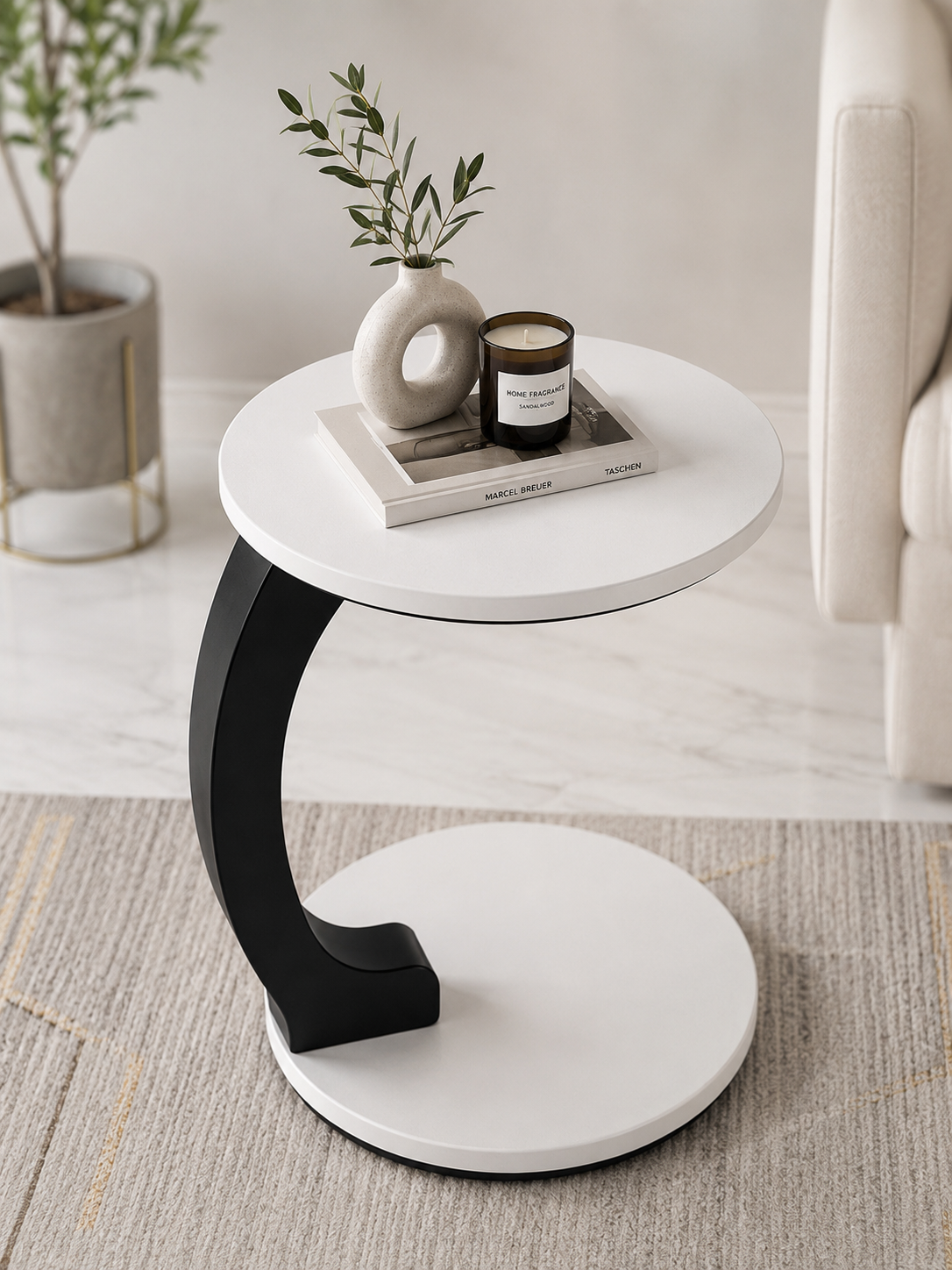 Premium Wooden C Shape Side Table
Modern C-Shaped Wooden End Table