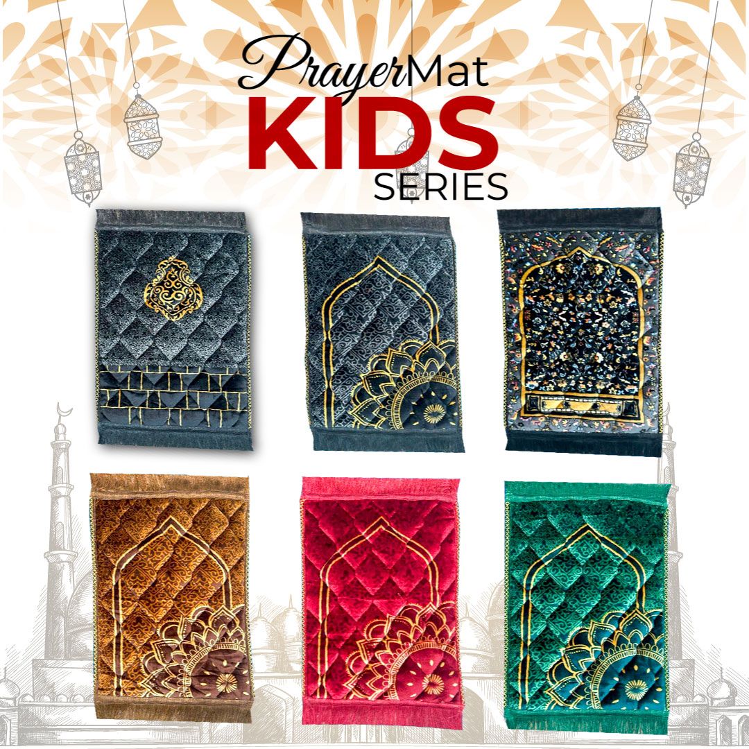 Soft Velvet Kids Prayer Mat 40x60 cm Polyester Embossed Janamaz Rug