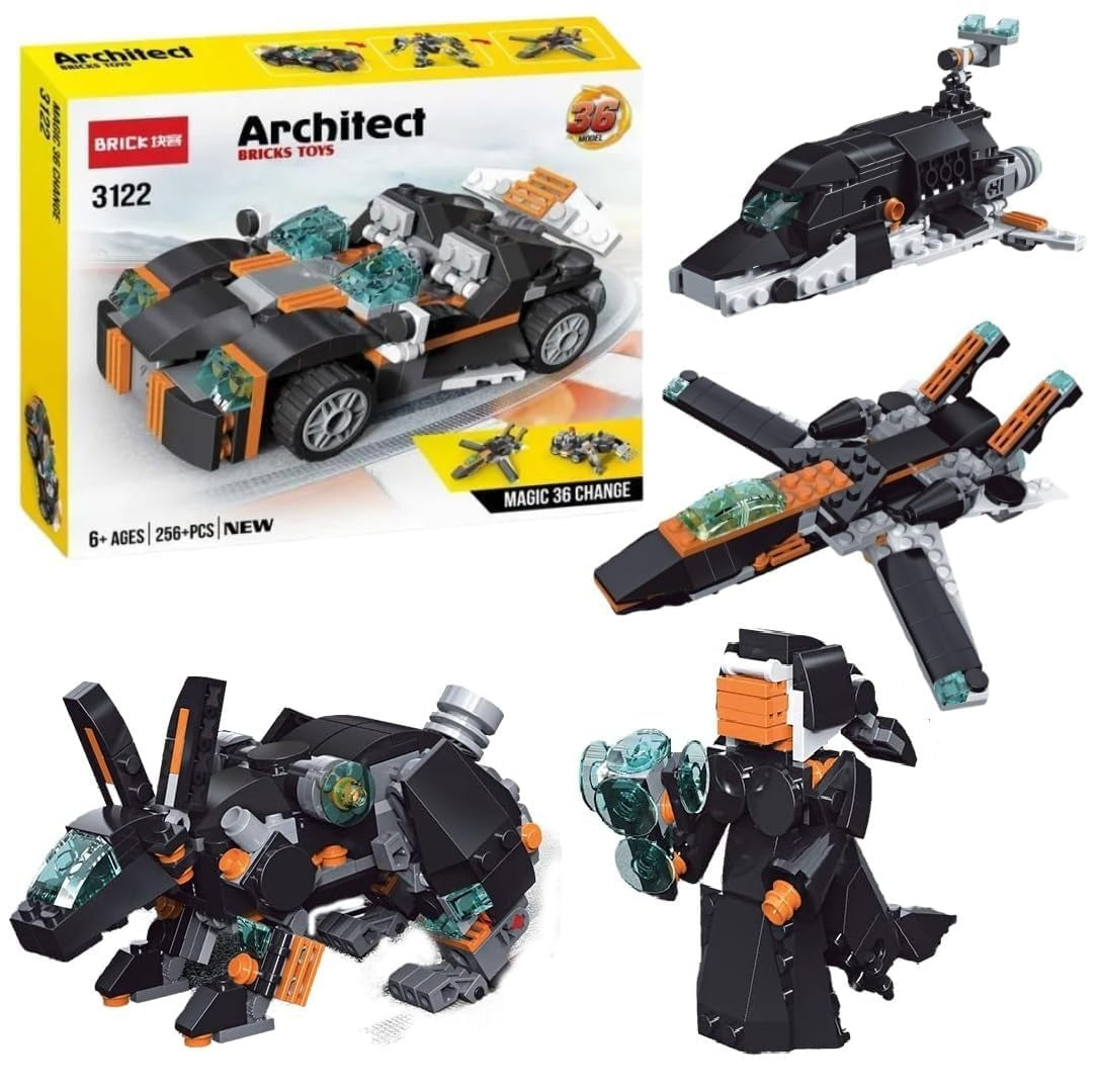 Umadiya® 36-in-1 Magic Building Blocks Set  256+ Pieces  Creative Construction Toy for Kids  Includes Instruction Manual  Ideal for Boys & Girls Ages 6+  DIY Brick Robot, Jet, Ship Models