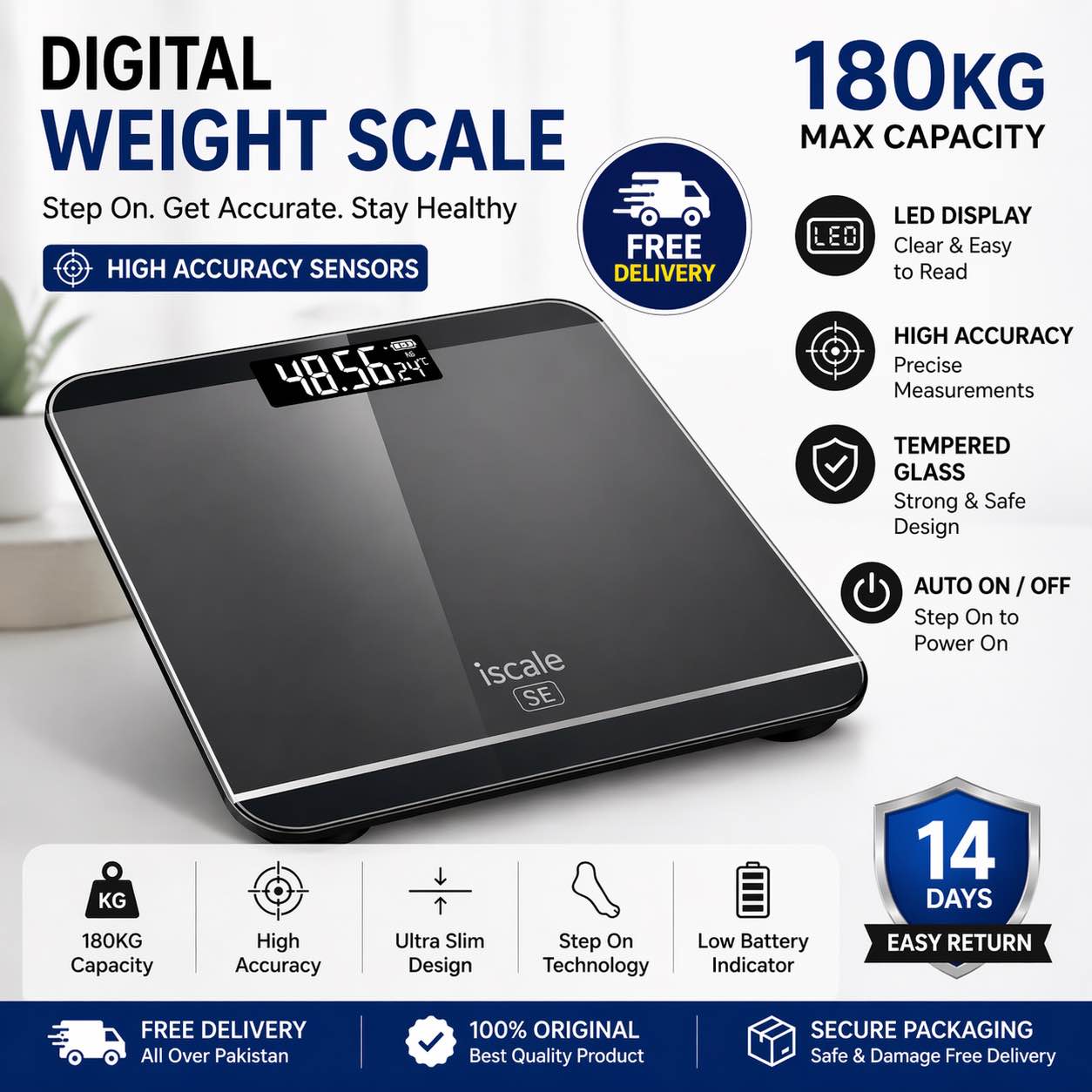 Unique design Household 180 kg Tempered Glass Electronic Digital Body Weight Scale - Bathroom Scale , LCD display weight Machine with free cells .