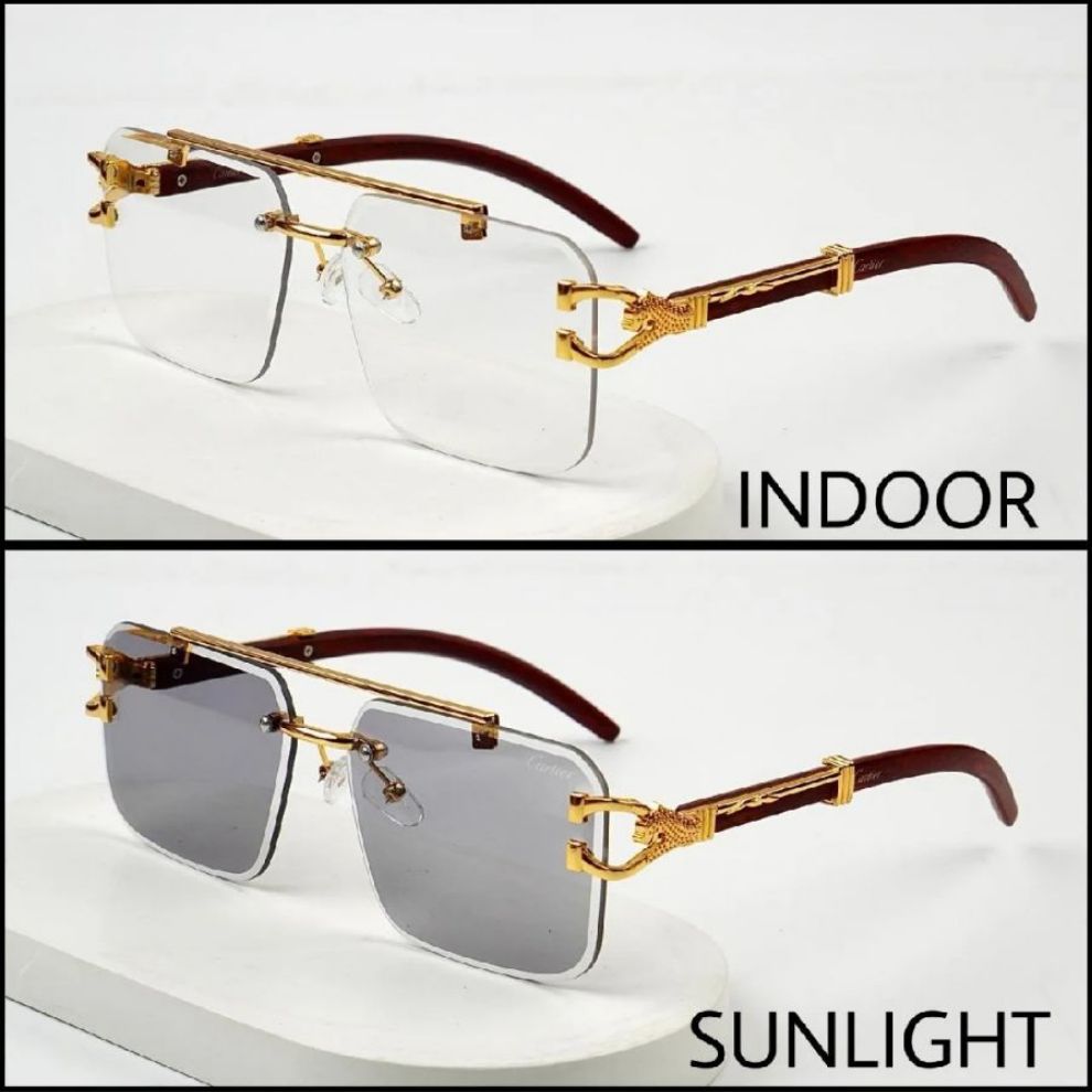 Rimless Jaguar Style Transition Glasses for Men & Women | Transition Sunglasses | Photochromic Transition Lens UV Protection Glasses
