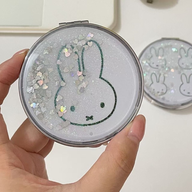 New Miffy Rabbit Mirror High Color Value Cartoon Printing Creative Student Portable Folding Handheld Beauty Double-sided Mirror