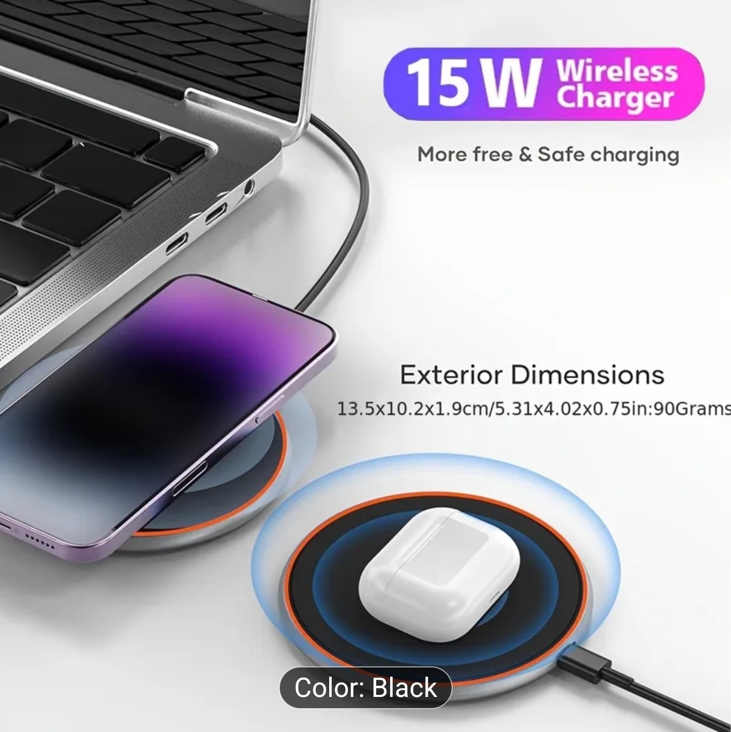 1pc 15W Fast Wireless Charger - USB Type-C Port Desktop Power Supply Stand for  16 15 14 13 12 11 And Samsung Galaxy S25 S24 23 S22 S21