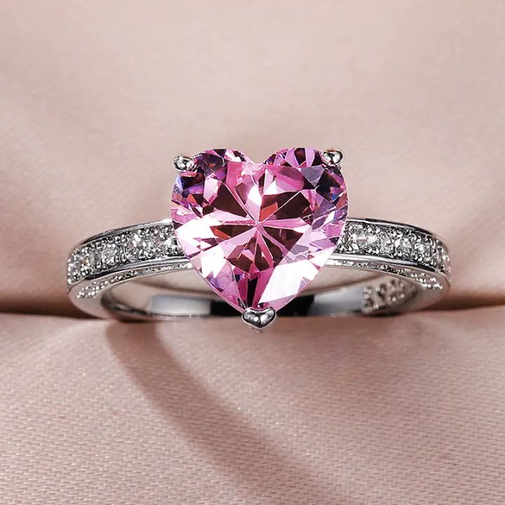 New heart shaped Diamond Finger / Jewelry Pink Heart Eternity Ring Engagement  / Wedding Ring
