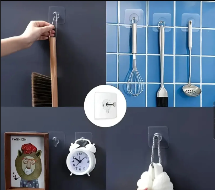 Wall Hook Sticker With Adhesive print and Heavy Duty Drill And Nail Free For Kitchen And Towel And Other Accessories