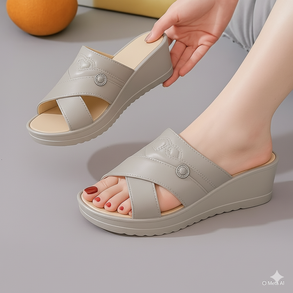 Casual Wedge Slip-On Slides and Flip Flops Women Wedge Sandals in Rubber