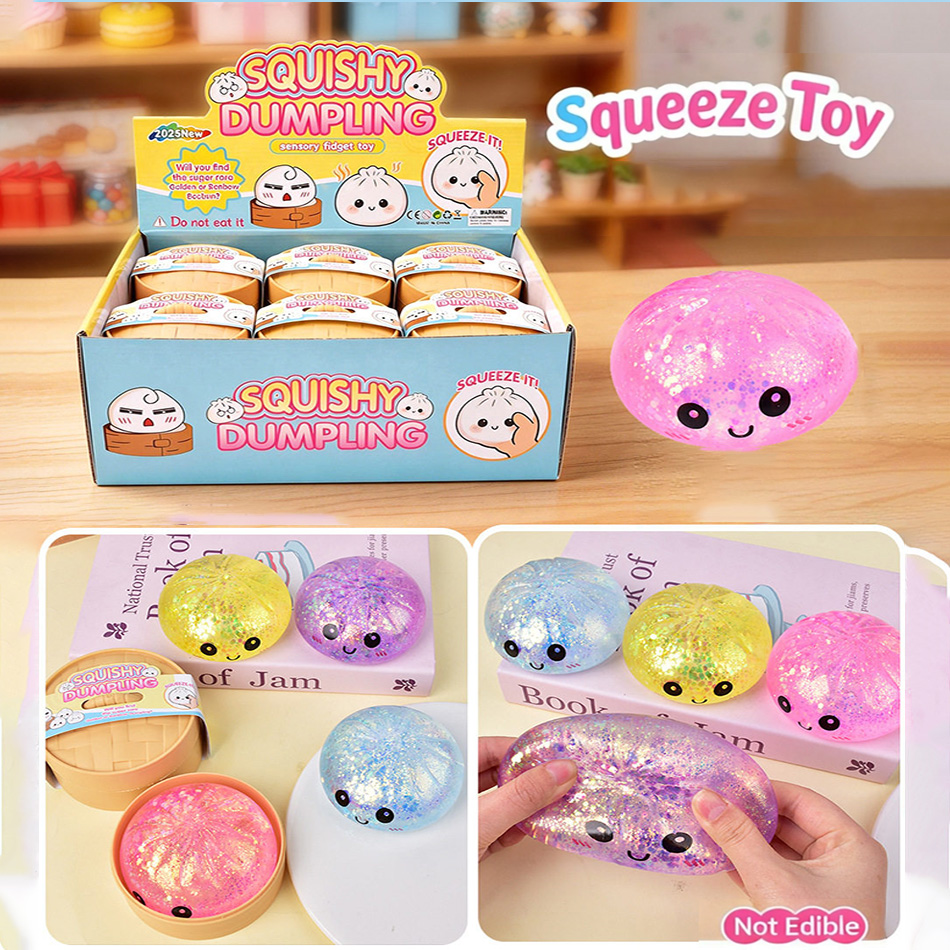Viral Hidden Design 1-4Pcs Glitter Bead Dumpling Squishy, Blind Box with Box, Realistic Bun & Dumpling Squeeze Toy, Stress Relie