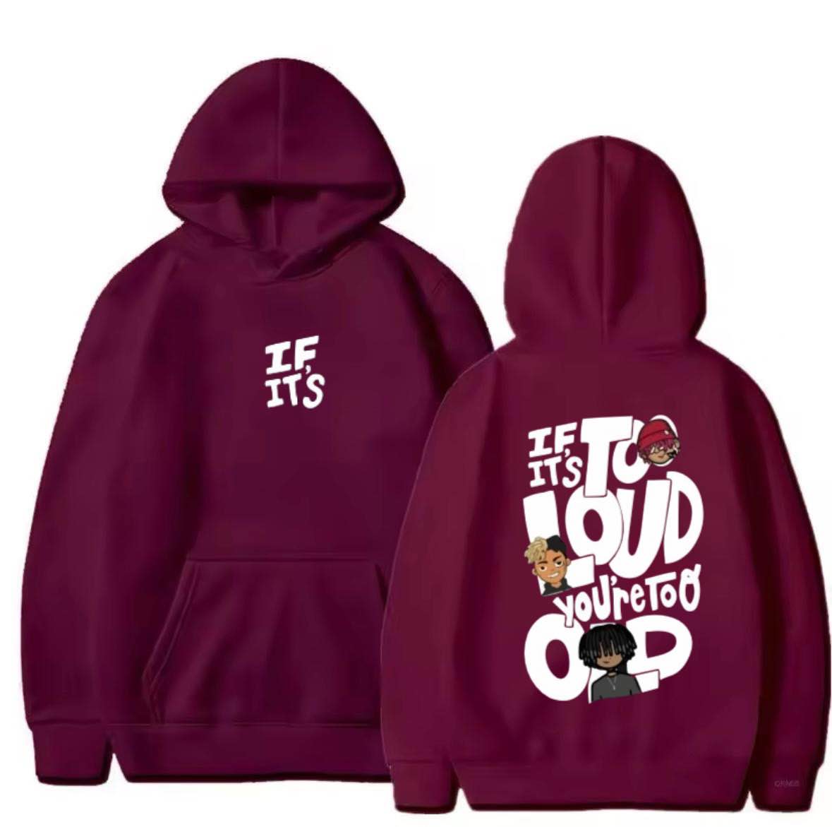 BURNOUT.PK NEW TRENDY PREMIUM QUALITY WINTER COLLECTION IF ITS TO LOUD FRONT BACK PRINTING BEIGE HOODIES FOR MENS