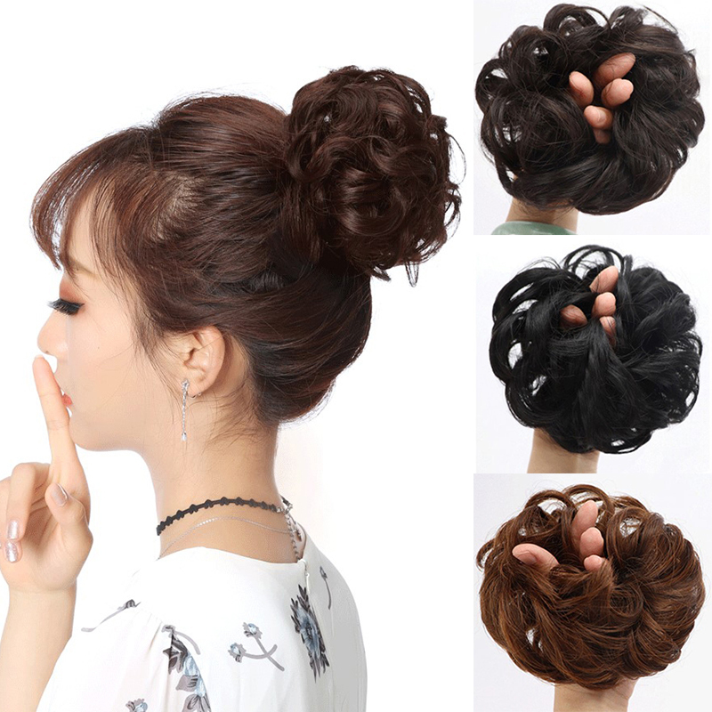 Dark Brown Hair Bun Extension Synthetic Hairpiece Clip In Messy Curly Bun Hair Accessory Women Girls Elegant Hair Accessory Easy To Use Comfortable Lightweight Adjustable Size Premium Quality Hairpiece For Parties Weddings Daily Wear