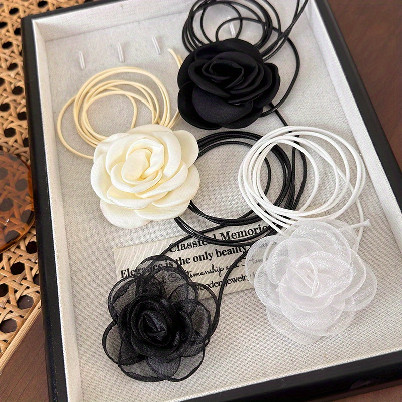 Trendy Rose Flower Choker Neck Floral Black Collar Necklace Camellia Flower Wax Rope Neck Chain Lady's Fashion Accessories