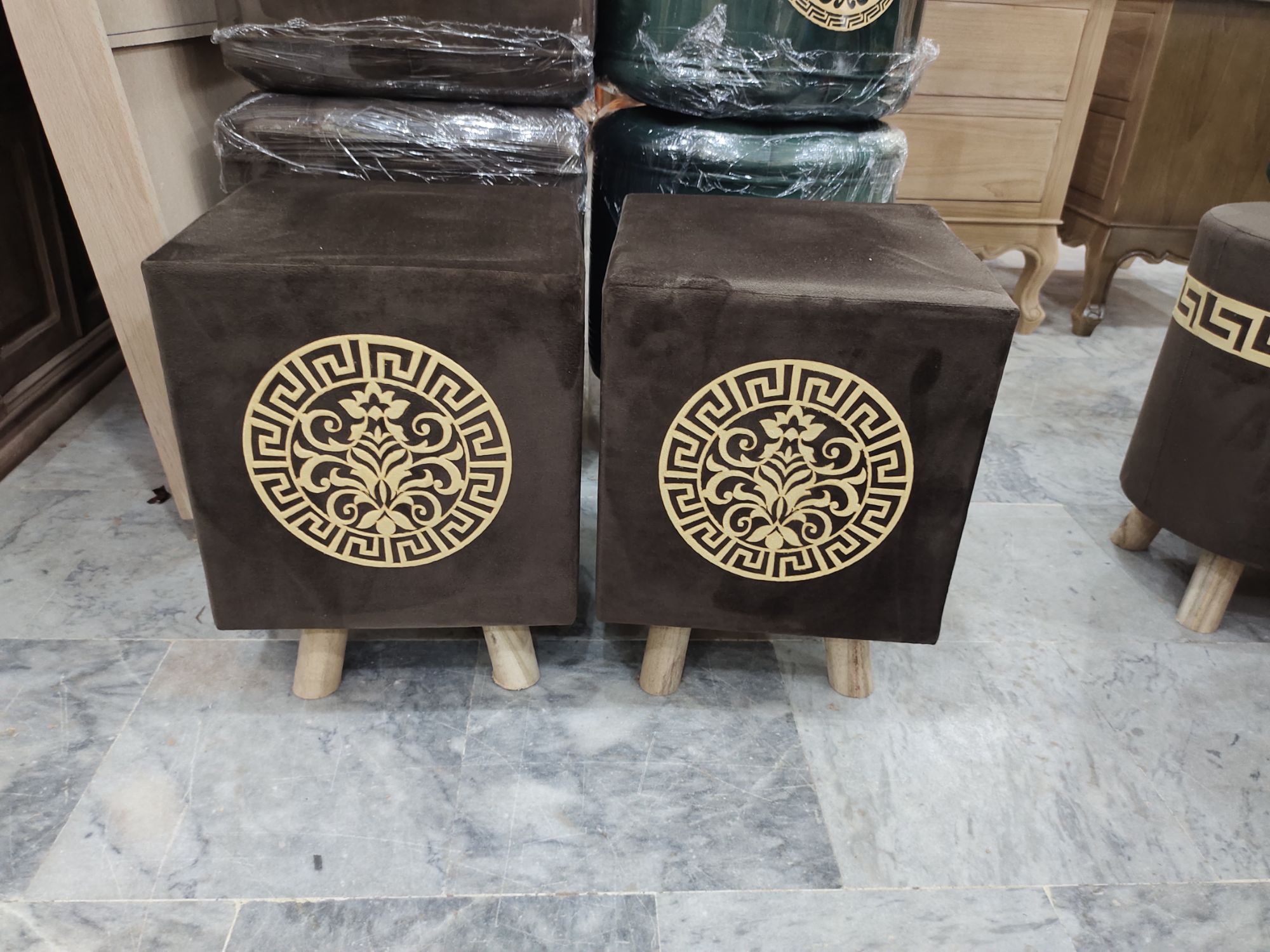 ottoman stools pair velvet stuff sofa chair stool living room bedroom stools (pack of 2)