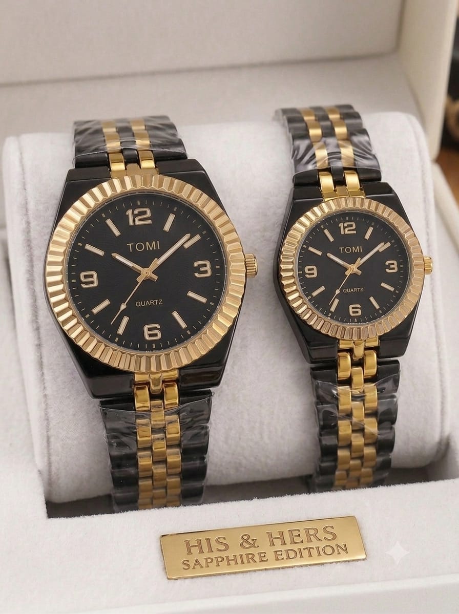 TOMI Luxury Couple Watches Set for Men & Women- Elegant Premium Couple Watches- Luxury Quartz Analog Wristwatch Gift Box Pack