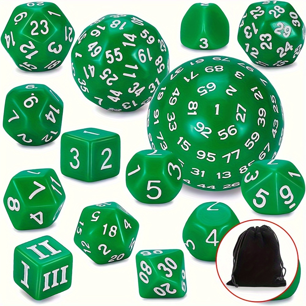 DND Polyhedron D3-D100 Dice Set (15 Pieces) for Roleplaying Tabletop Game with Drawstring Pouch