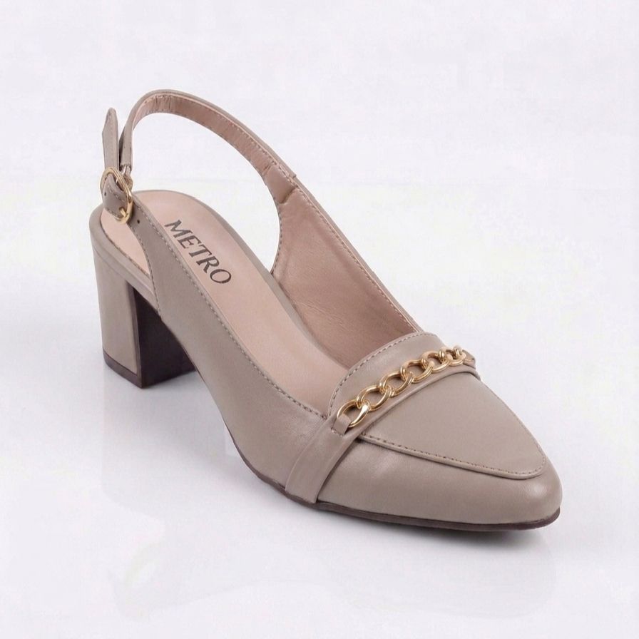 Women's Elegant Pointed-Toe Slingback Block Heels Shoes – Chic Gold Chain Accent Dress Court Shoes & Pumps in Multicolors