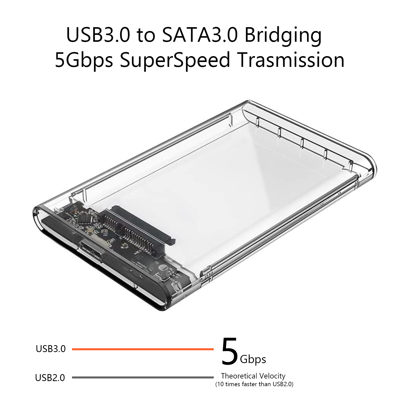 USB 3.0 Portable HDD SSD 2.5" Hardrive External Case Transparent - 2.5" Hard Drive Case 5Gbps High Speed Fast Data Transfer With Cable