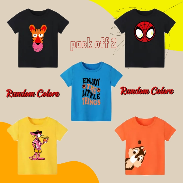 Pack of 2 Printed T-Shirt - Premium Printed T-shirts For Teen Boys & Girls - High Quality T-shirts For Toddler Boys & Girls - 100% Cotton,