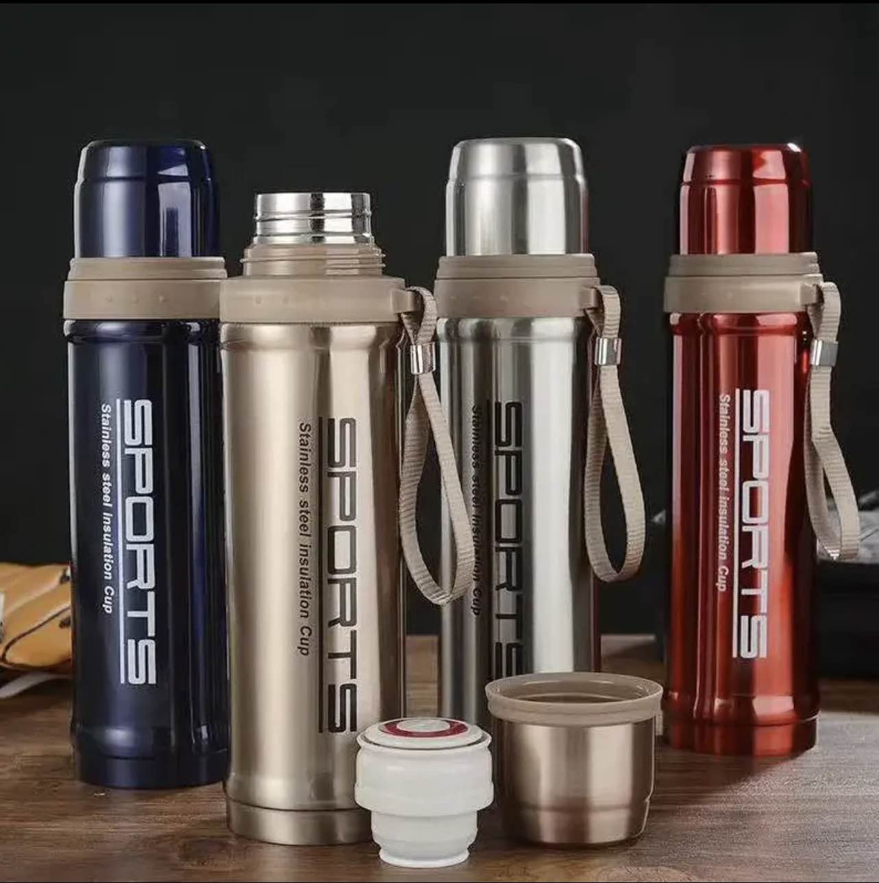 Vacuum space water bottle outdoor travel sports (750ml)heat preservation water bottle large capacity stainless steel with rope Insulation