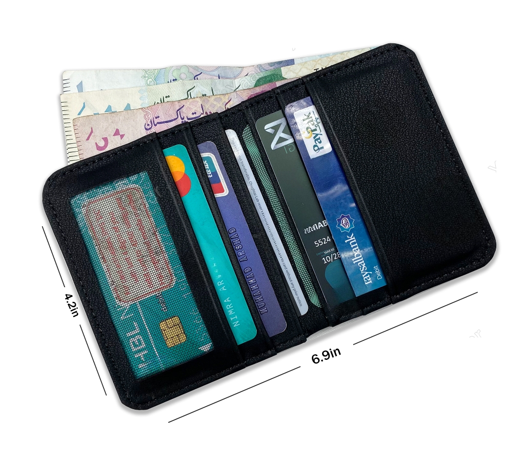 Men’s Slim Leather Wallet – 6 Card Slots, ID Window & Cash Pocket – Compact Leather Card Holder for Daily Use