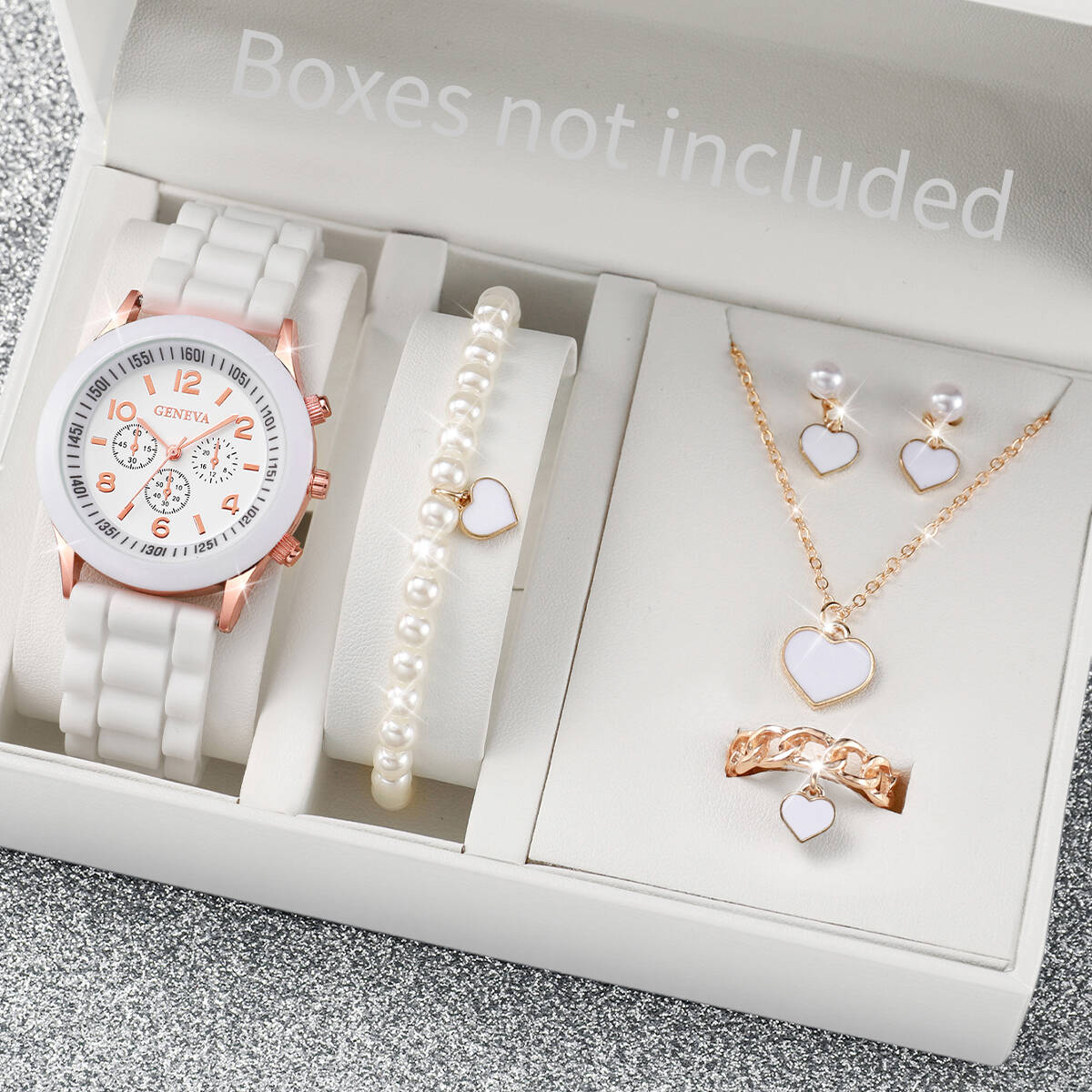 5/6PCS Fashion Women Watches Jewelry Set Casual Silicone Band Ladies Quartz Watch Reloj Mujer Girls Clock （Without Box