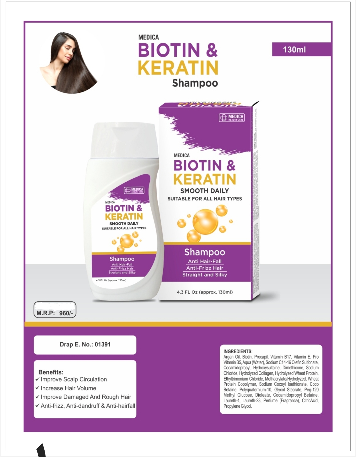 Biotin & Keratin Shampoo Medica 130ml