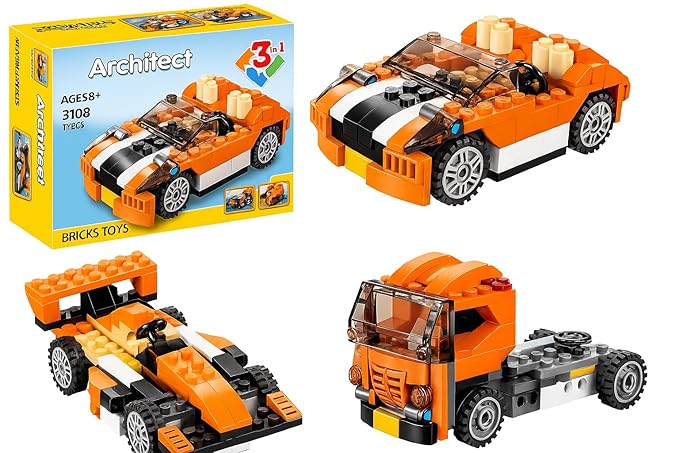 Architect Series 3 in 1 – Race Car Building Blocks Brick | Construction Learning Toy | Educational DIY Toys for Kids (119 Brick Pieces) (Model no: 3108)