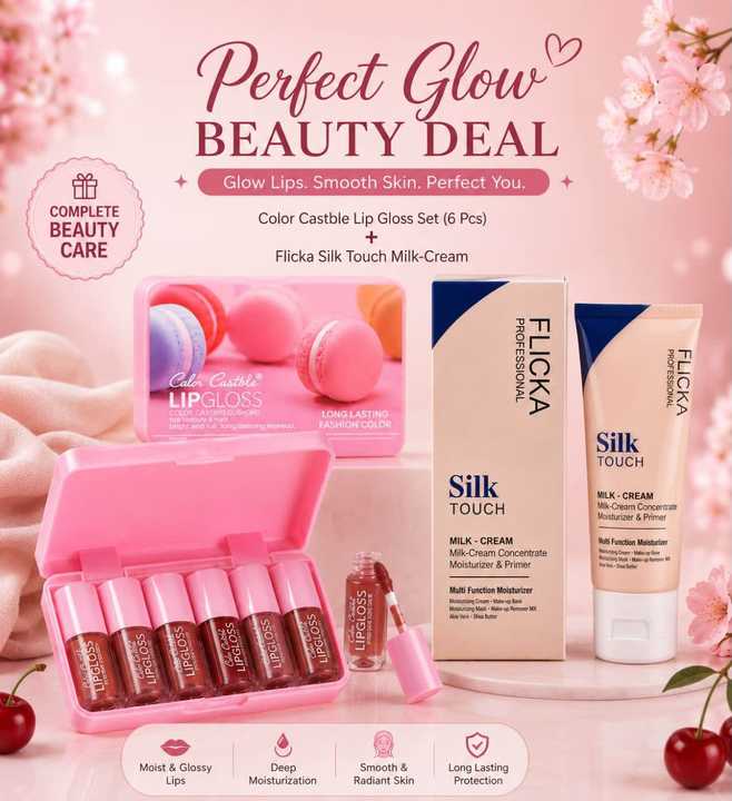 Color Castile Matte Lip Gloss 6 Pcs Set | Long Lasting Lipstick | Matte Waterproof Lip Gloss | Flicka Silk Touch Primer | Makeup Combo