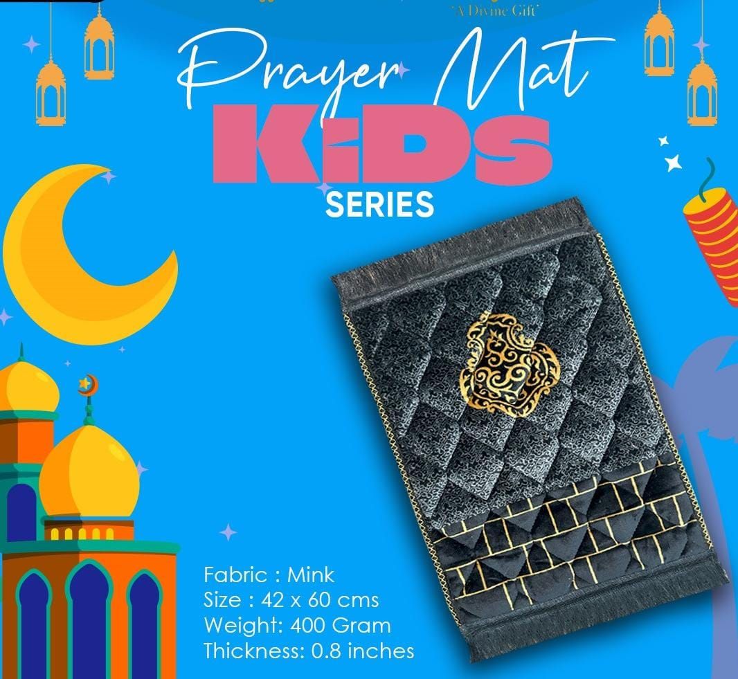 Soft Velvet Kids Prayer Mat 40x60 cm Polyester Embossed Janamaz Rug